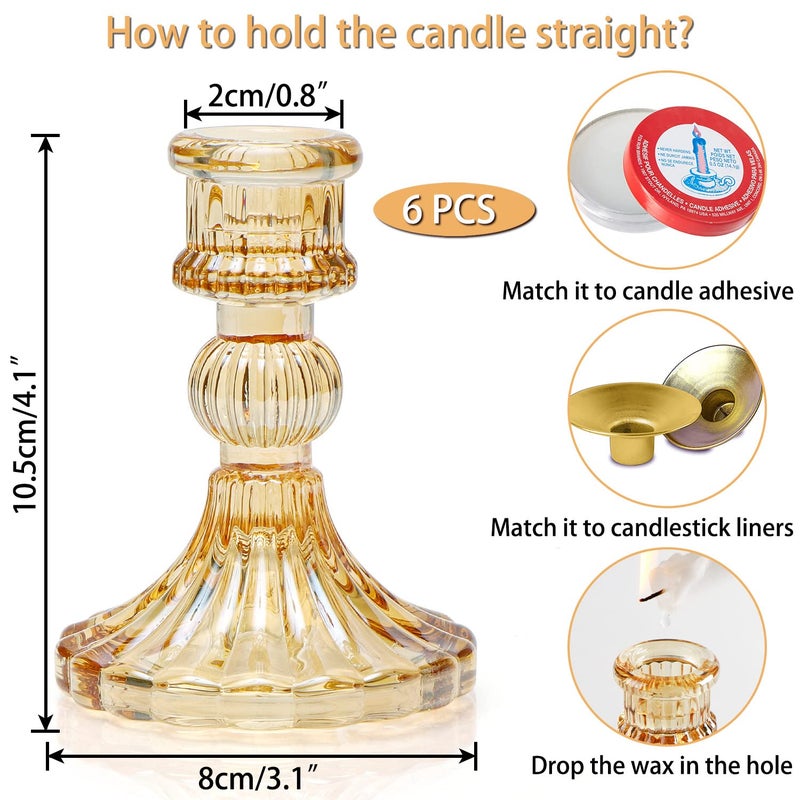 simeitol Taper Candle Holder Set of 6, Gold Candle Holder & Vintage Candlestick Holder, Glass Candlestick Holder for Wedding Table Decorations, Home Decorations, Christmas - Image 3